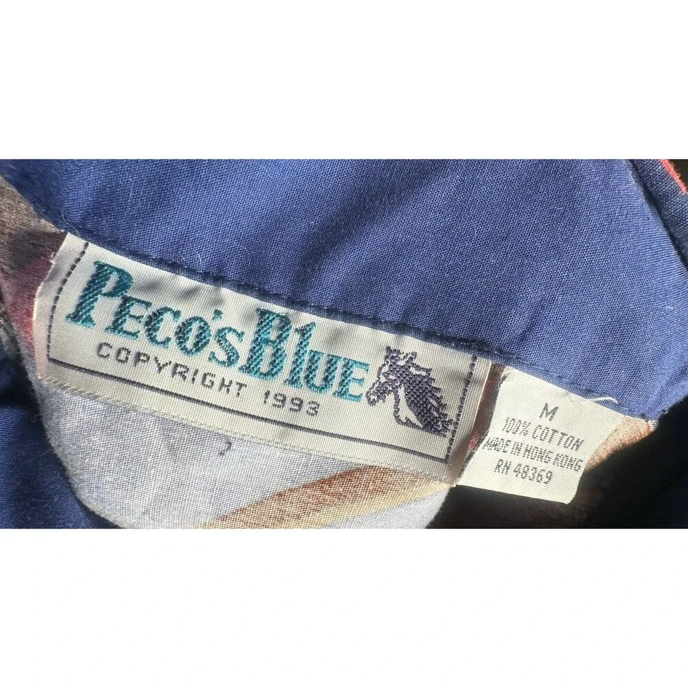 Vtg 90s Pecos Blue Western Button Up Shirt M Southwestern Rodeo Cowgirl